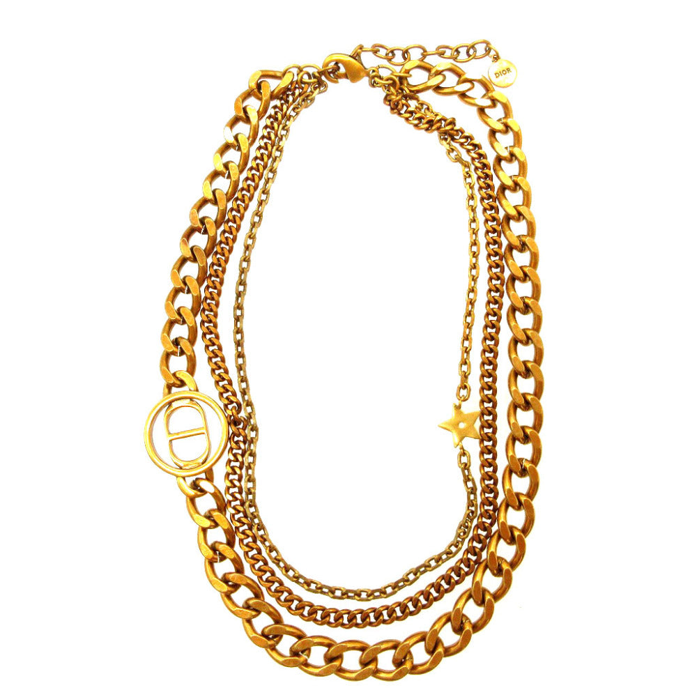新品同様 クリスチャンディオール 3連 チェーン CDロゴ メタル ゴールド チョーカー ネックレス 0087【中古】Christian Dior