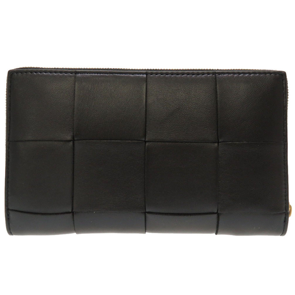 美品 ボッテガヴェネタ イントレチャート レザー ブラック 長財布 財布 黒 0100 【中古】 BOTTEGAVENETA