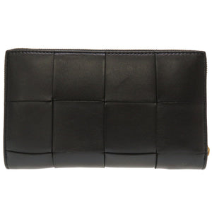 美品 ボッテガヴェネタ イントレチャート レザー ブラック 長財布 財布 黒 0100 【中古】 BOTTEGAVENETA