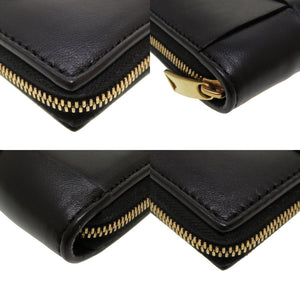 美品 ボッテガヴェネタ イントレチャート レザー ブラック 長財布 財布 黒 0100 【中古】 BOTTEGAVENETA