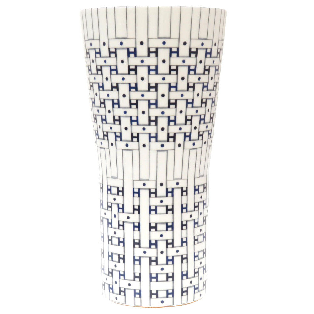 未使用 エルメス Canopee Le Son du H vase medium model 花瓶 ポーセリン コルク ブルーアンクル ホワイト インテリア 0118 【中古】 HERMES