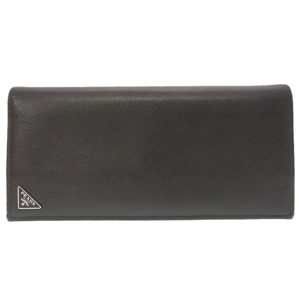 プラダ サフィアーノレザー ブラック 三角プレート 2MV836 長財布 財布 黒 0127 【中古】 PRADA メンズ