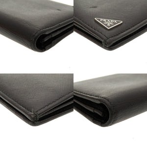 プラダ サフィアーノレザー ブラック 三角プレート 2MV836 長財布 財布 黒 0127 【中古】 PRADA メンズ