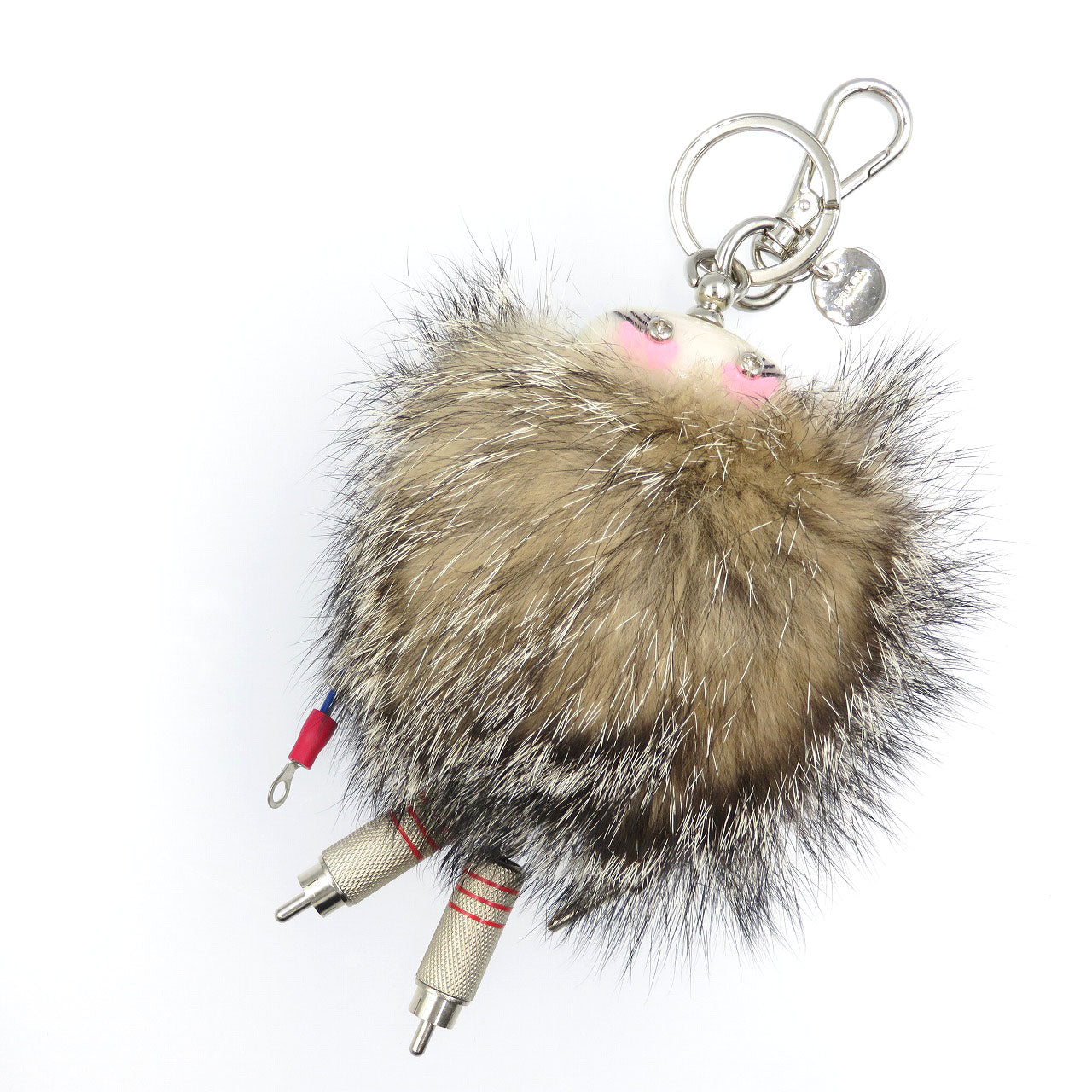 未使用 プラダ トリック ロボット 1TR038 モヘア シルバー金具 ベージュ キーホルダー バッグチャーム 0128【中古】PRADA