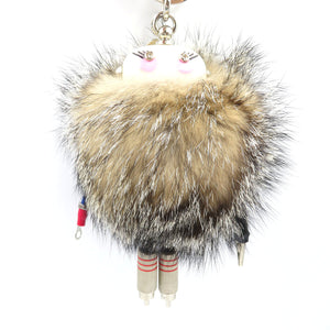 未使用 プラダ トリック ロボット 1TR038 モヘア シルバー金具 ベージュ キーホルダー バッグチャーム 0128【中古】PRADA