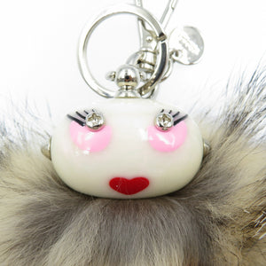 未使用 プラダ トリック ロボット 1TR038 モヘア シルバー金具 ベージュ キーホルダー バッグチャーム 0128【中古】PRADA