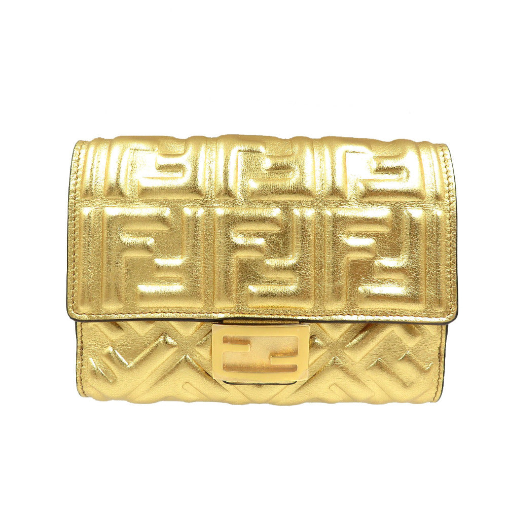 新品同様 フェンディ 8M0419 レザー ゴールド金具 ゴールド 二つ折り財布 ミディアム ウォレット 0132【中古】FENDI