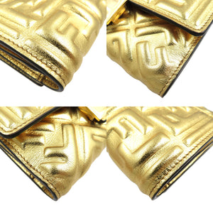 新品同様 フェンディ 8M0419 レザー ゴールド金具 ゴールド 二つ折り財布 ミディアム ウォレット 0132【中古】FENDI