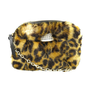 未使用 メゾンマルジェラ グラムスラム チェーンショルダーフェイクファー レザー ゴールド金具 レオパード ブラウン ショルダーバッグ 0134【中古】Maison Margiela