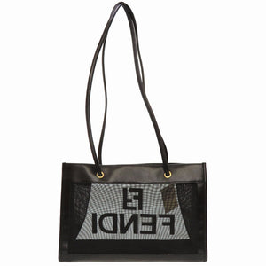 美品 フェンディ メッシュ ロゴ レザー ブラック トートバッグ バッグ 黒 0142 【中古】 FENDI