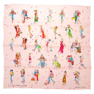 美品 エルメス カレ70 LES PARISIENNES DE KIRAZ パリジェンヌ シルク ピンク スカーフ 0143 【中古】 HERMES