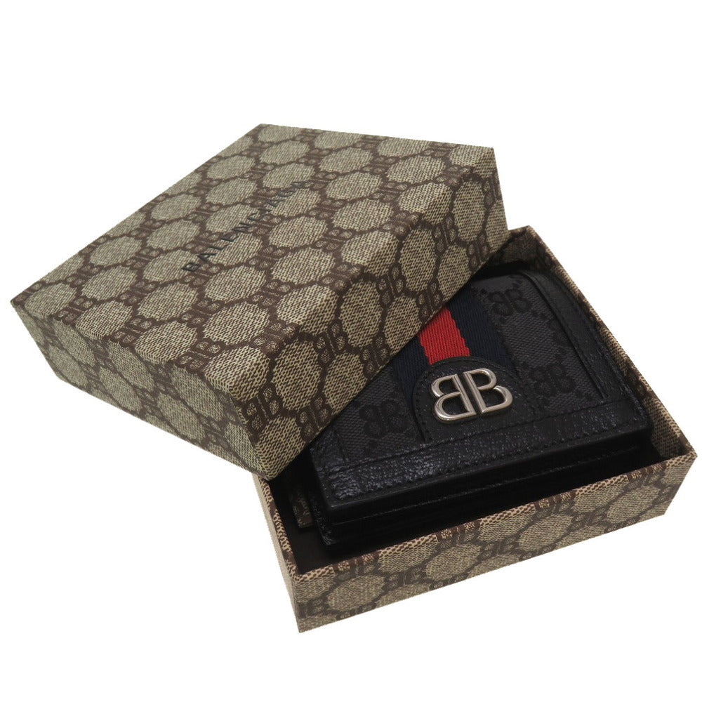 新品同様 グッチ × バレンシアガ ザ ハッカー キャンバス レザー グレー 680385 二つ折り財布 財布 黒 0146 【中古】 GUCCI