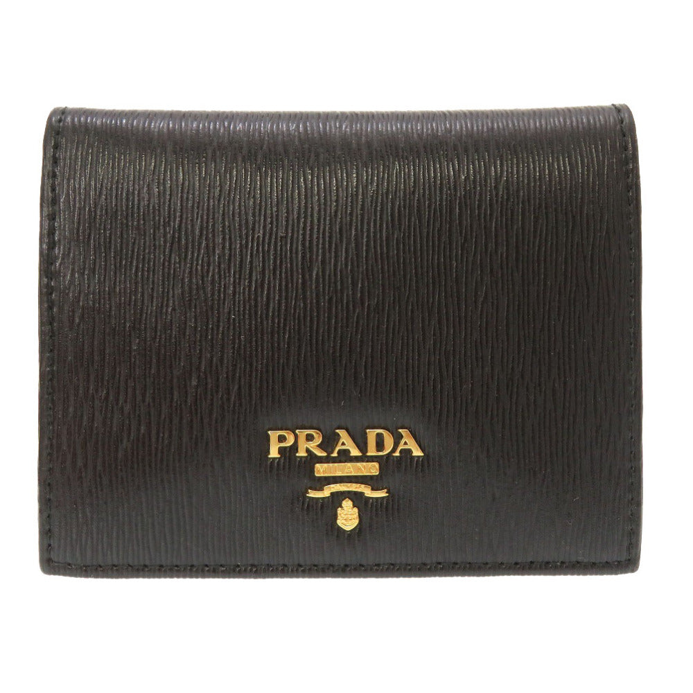 新品同様 プラダ サフィアーノ レザー ブラック ロゴ 1MV204 二つ折り財布 財布 黒 0155 【中古】 PRADA メンズ