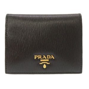 新品同様 プラダ サフィアーノ レザー ブラック ロゴ 1MV204 二つ折り財布 財布 黒 0155 【中古】 PRADA メンズ