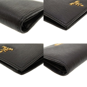 新品同様 プラダ サフィアーノ レザー ブラック ロゴ 1MV204 二つ折り財布 財布 黒 0155 【中古】 PRADA メンズ