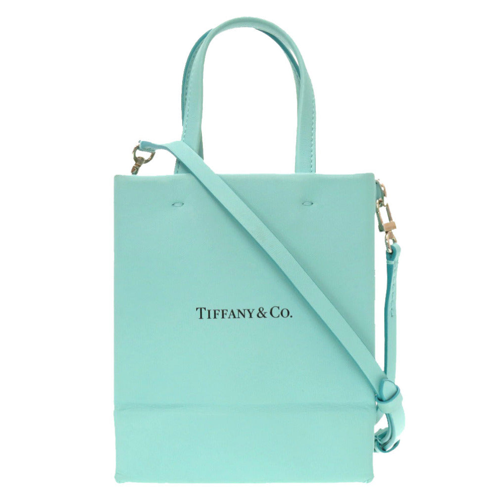 美品 ティファニー ミニ ショッピングトート ティファニーブルー レザー 2WAY ハンドバッグ バッグ 0160 【中古】 TIFFANY&Co.