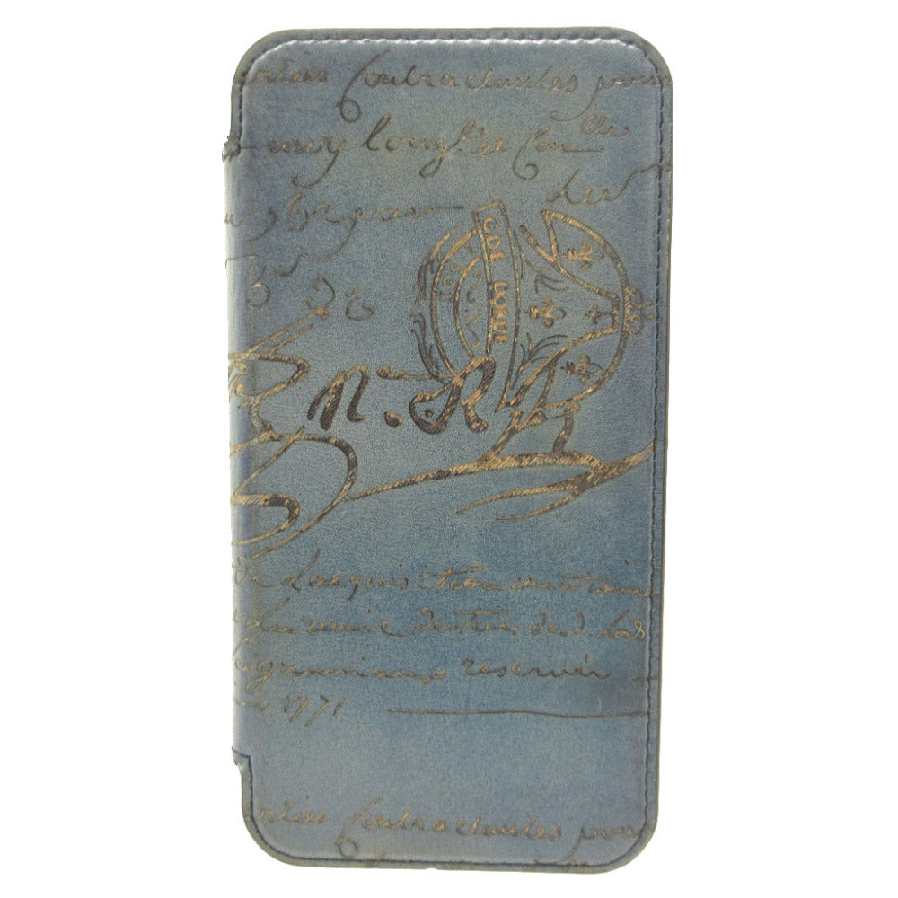 美品 ベルルッティ カリグラフィ 手帳型 ヴェネチアンレザー レザー ブルー 青 スマホケース iPhoneカバー 0001【中古】BERLUTI