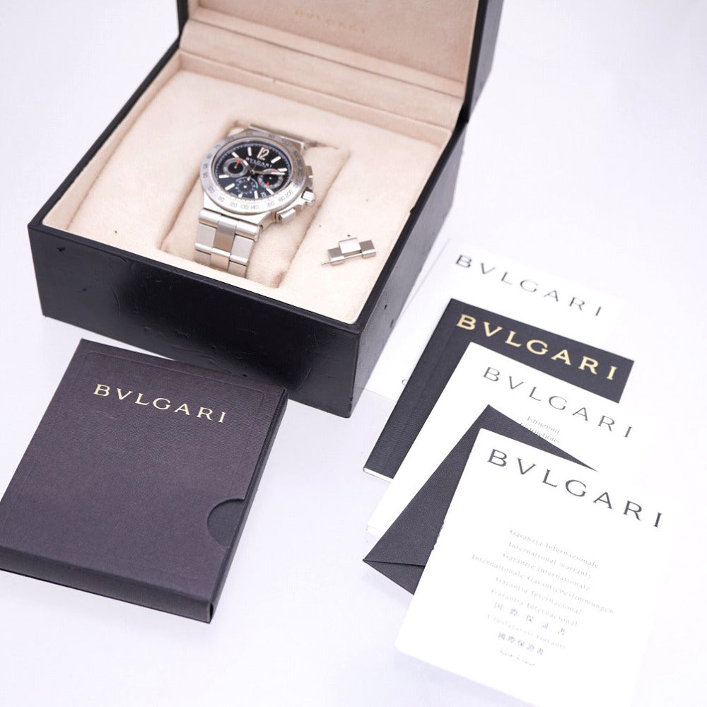 美品 ブルガリ ディアゴノ プロフェッショナルクロノ DP42SCH 自動巻き 腕時計 SS ブラック 黒文字盤 0003【中古】BVLGARI メンズ