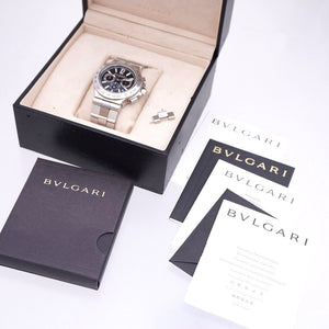 美品 ブルガリ ディアゴノ プロフェッショナルクロノ DP42SCH 自動巻き 腕時計 SS ブラック 黒文字盤 0003【中古】BVLGARI メンズ