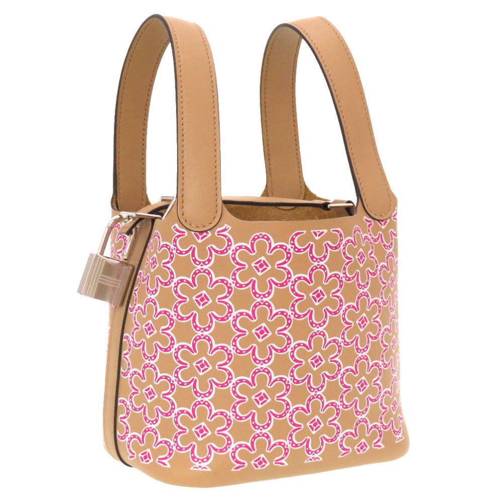 未使用 エルメス ピコタンロック マイクロ ラッキーデイジー ヴォースイフト チャイ ローズ ブラン シルバー金具 U刻印(2022年製) ハンドバッグ バッグ 茶 0007 【中古】 HERMES