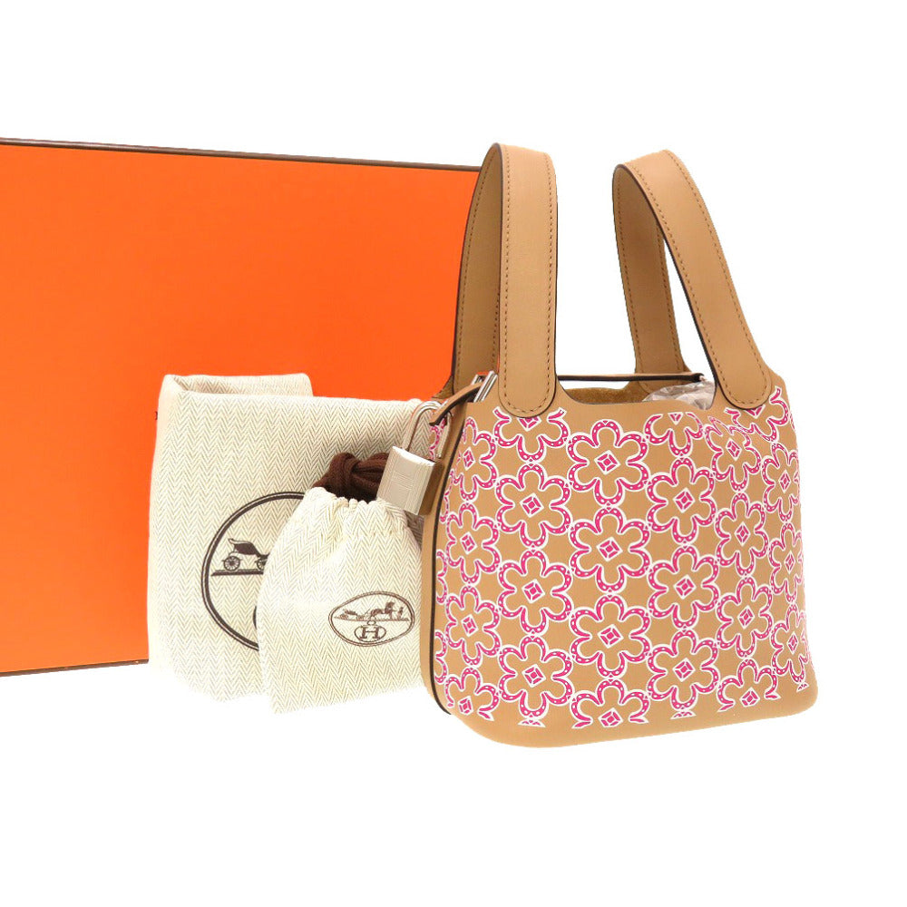 未使用 エルメス ピコタンロック マイクロ ラッキーデイジー ヴォースイフト チャイ ローズ ブラン シルバー金具 U刻印(2022年製) ハンドバッグ バッグ 茶 0007 【中古】 HERMES