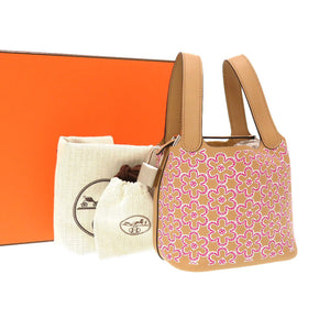 未使用 エルメス ピコタンロック マイクロ ラッキーデイジー ヴォースイフト チャイ ローズ ブラン シルバー金具 U刻印(2022年製) ハンドバッグ バッグ 茶 0007 【中古】 HERMES