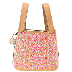 未使用 エルメス ピコタンロック マイクロ ラッキーデイジー ヴォースイフト チャイ ローズ ブラン シルバー金具 U刻印(2022年製) ハンドバッグ バッグ 茶 0007 【中古】 HERMES