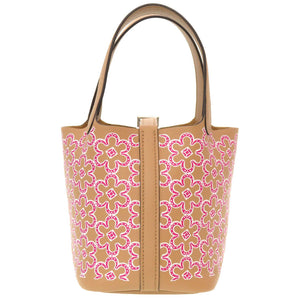 未使用 エルメス ピコタンロック マイクロ ラッキーデイジー ヴォースイフト チャイ ローズ ブラン シルバー金具 U刻印(2022年製) ハンドバッグ バッグ 茶 0007 【中古】 HERMES