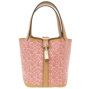 未使用 エルメス ピコタンロック マイクロ ラッキーデイジー ヴォースイフト チャイ ローズ ブラン シルバー金具 U刻印(2022年製) ハンドバッグ バッグ 茶 0007 【中古】 HERMES