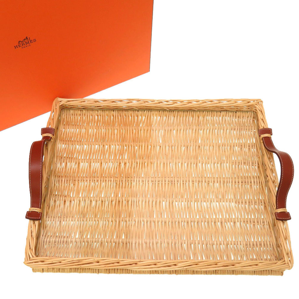 美品 エルメス ピクニック トレイ ストロー レザー ナチュラル ブラウン 0008 【中古】 HERMES