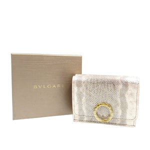 未使用 ブルガリ メタリック カルング ミルキーオパール ブルガリブルガリ 289351 レザー ゴールド金具 三つ折り財布 0011【中古】BVLGARI