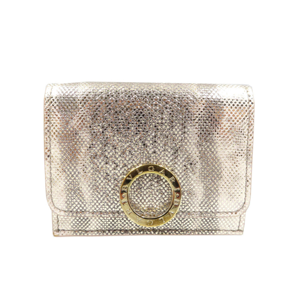 未使用 ブルガリ メタリック カルング ミルキーオパール ブルガリブルガリ 289351 レザー ゴールド金具 三つ折り財布 0011【中古】BVLGARI