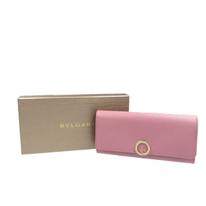 未使用 ブルガリ ロゴクリップ 282870 レザー ゴールド金具 ピンク 長財布 0012【中古】BVLGARI