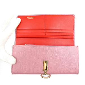 未使用 ブルガリ ロゴクリップ 282870 レザー ゴールド金具 ピンク 長財布 0012【中古】BVLGARI
