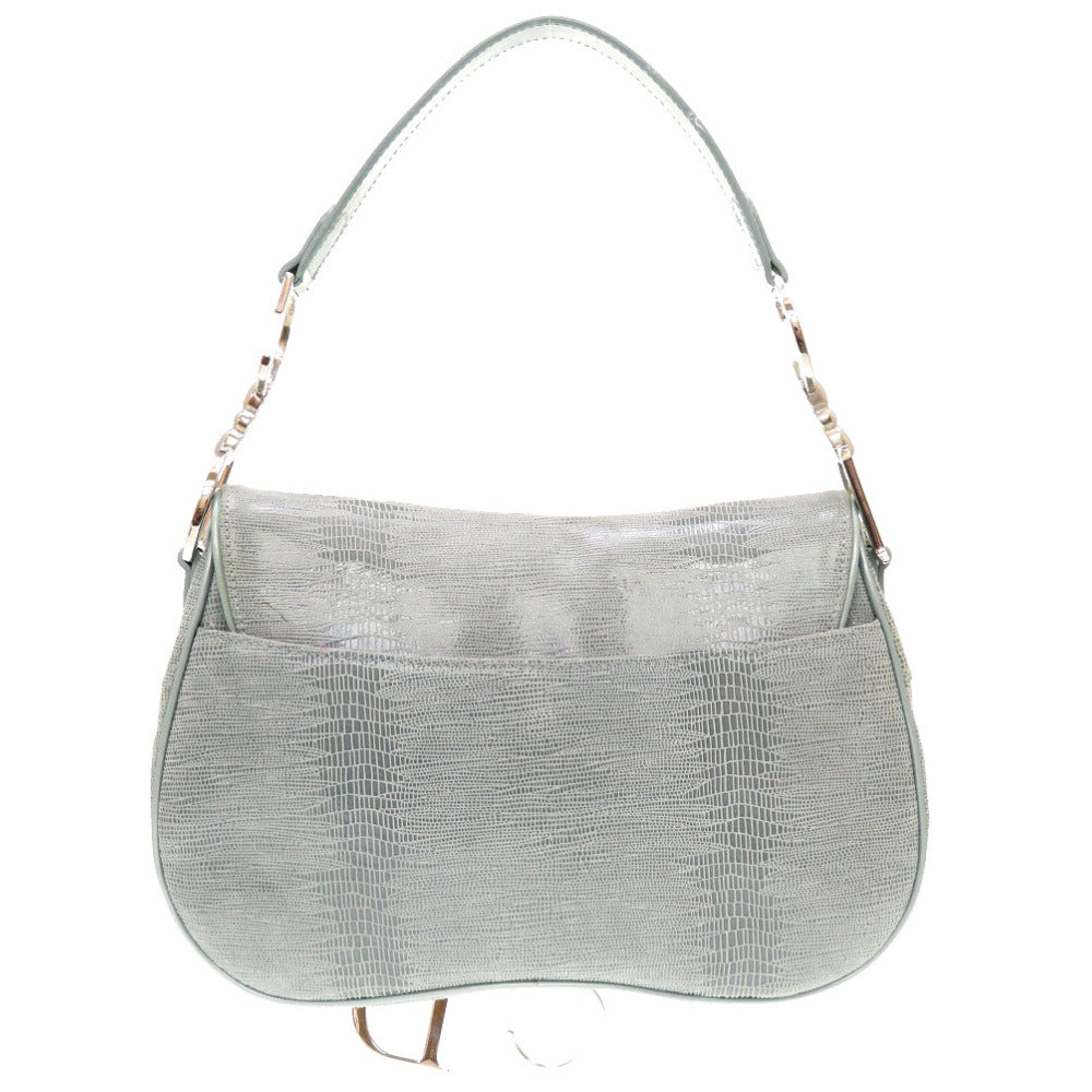 クリスチャン ディオール サドルバッグ レザー ブルー シルバー金具 ハンドバッグ ショルダーバッグ 青 0019 【中古】 Christian Dior