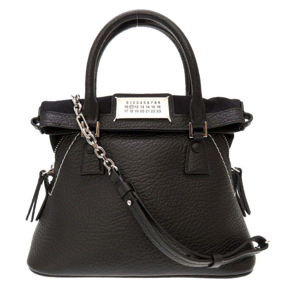 新品同様 メゾン マルジェラ 5AC マイクロ レザー ブラック S56WG0081 2WAY ハンドバッグ バッグ 黒 0021 【中古】 Maison Margiela
