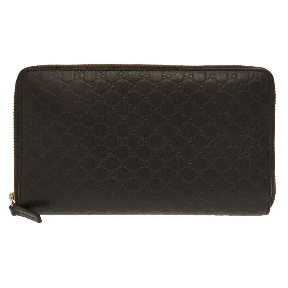 美品 グッチ マイクログッチシマ ブラウン 391465 ラウンドファスナー 長財布 トラベルケース 財布 茶 0038 【中古】 GUCCI