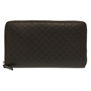 美品 グッチ マイクログッチシマ ブラウン 391465 ラウンドファスナー 長財布 トラベルケース 財布 茶 0038 【中古】 GUCCI