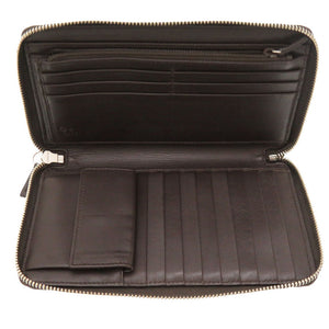 美品 グッチ マイクログッチシマ ブラウン 391465 ラウンドファスナー 長財布 トラベルケース 財布 茶 0038 【中古】 GUCCI