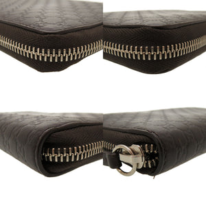 美品 グッチ マイクログッチシマ ブラウン 391465 ラウンドファスナー 長財布 トラベルケース 財布 茶 0038 【中古】 GUCCI