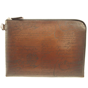 ベルルッティ ニノGM カリグラフィ ベネチアンレザー ジップ クラッチバッグ ブラウン 茶 書類ケース ブリーフケース 0040 【中古】Berluti