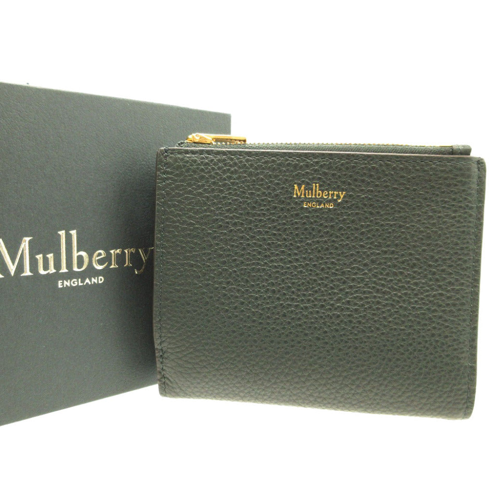 新品同様 マルベリー コンパクトウォレット レザー グリーン 緑 2つ折り財布 財布 0048【中古】Mulberry