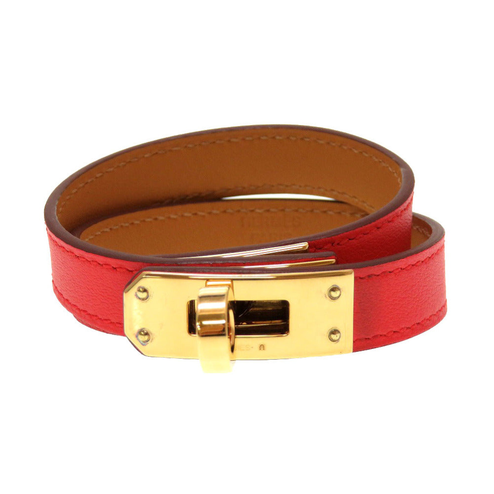 美品 エルメス ドゥブルトゥール X刻印 ケリー スイフト レッド 赤 ゴールド金具 サイズS 2連 ブレスレット 0051【中古】HERMES