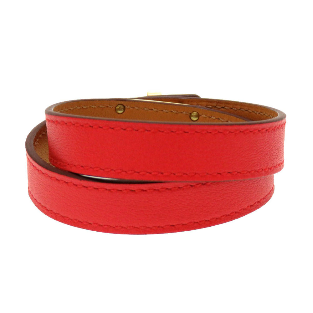 美品 エルメス ドゥブルトゥール X刻印 ケリー スイフト レッド 赤 ゴールド金具 サイズS 2連 ブレスレット 0051【中古】HERMES