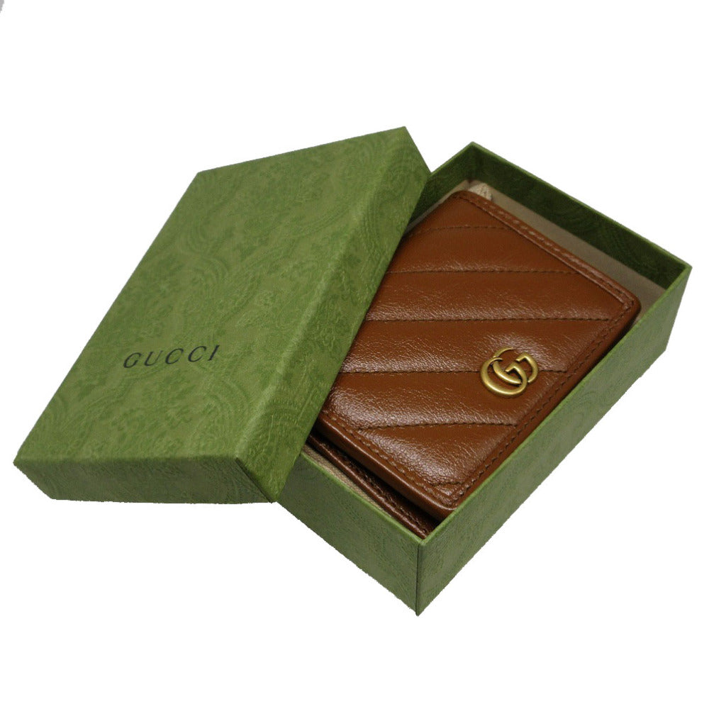 新品同様 グッチ GGマーモント レザー ブラウン 466492 二つ折り財布 財布 茶 0057 【中古】 GUCCI メンズ