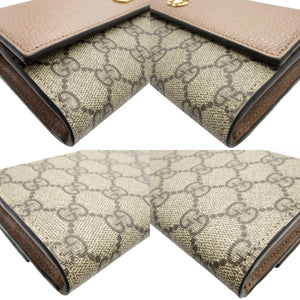 新品同様 グッチ コンチネンタルウォレット GGマーモント GGスプリーム レザー ベージュ 2つ折り長財布 財布 0067【中古】GUCCI