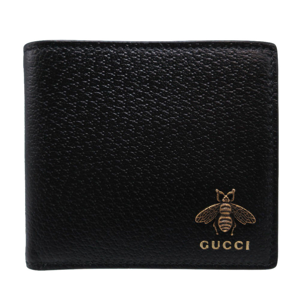 新品同様 グッチ アニマリエ レザー ブラック 522915 二つ折り財布 財布 黒 0080 【中古】 GUCCI メンズ