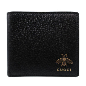 新品同様 グッチ アニマリエ レザー ブラック 522915 二つ折り財布 財布 黒 0080 【中古】 GUCCI メンズ