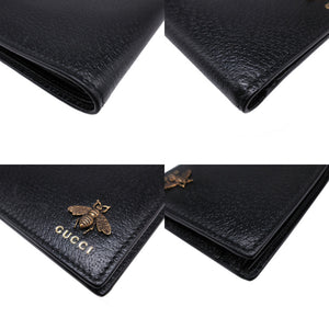 新品同様 グッチ アニマリエ レザー ブラック 522915 二つ折り財布 財布 黒 0080 【中古】 GUCCI メンズ