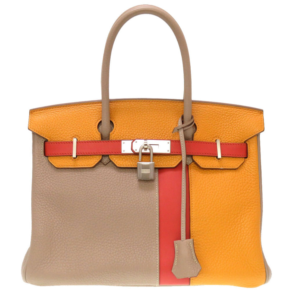 美品 エルメス バーキンカザック30 トリヨンクレマンス ヴォ―スイフト トゥルティエールグレー サンギーヌ ムタード マットシルバー金具 □P刻印 ハンドバッグ バッグ 0082 【中古】 HERMES バーキン 30 カザック
